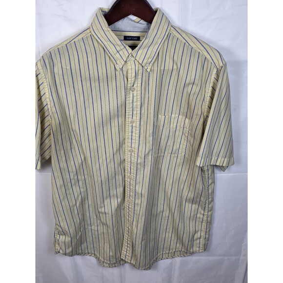 Chaps Men's Large Yellow Striped Short Sleeve Button Down Shirt - Picture 1 of 7